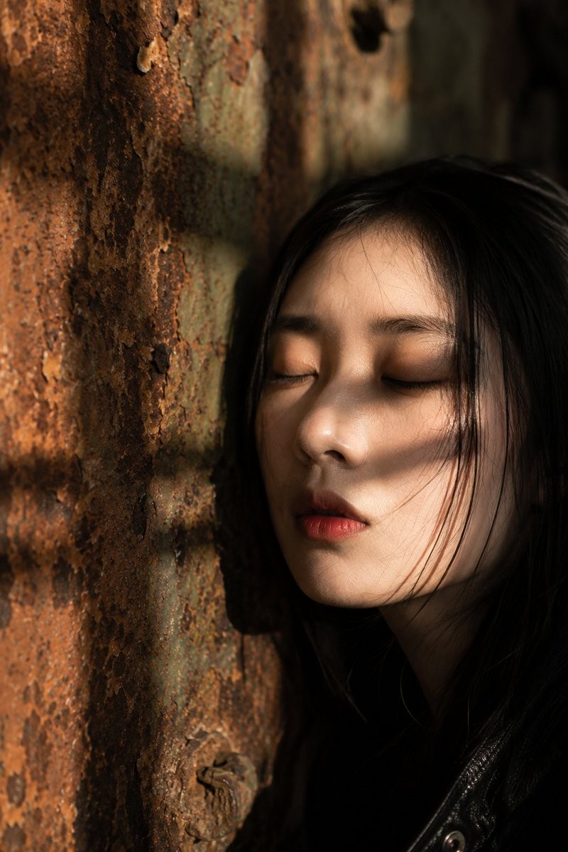 Candid Rust-Wall Close Portrait
