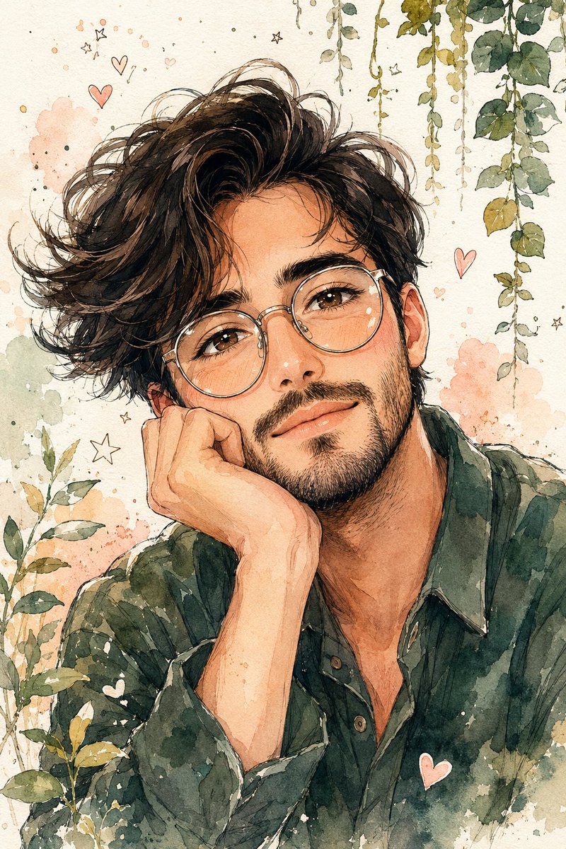 Watercolor Anime Male Portrait
