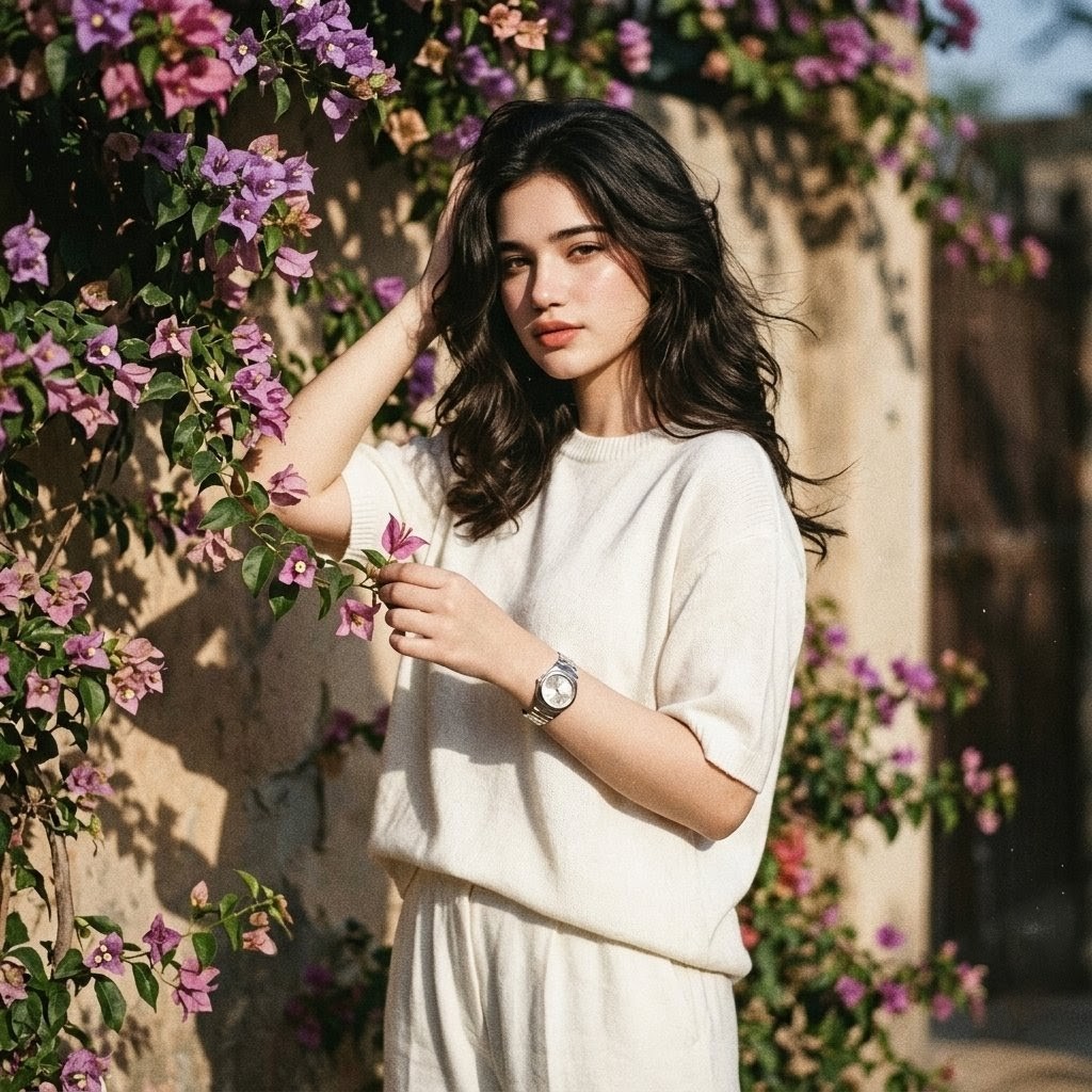 花藤下的复古女性