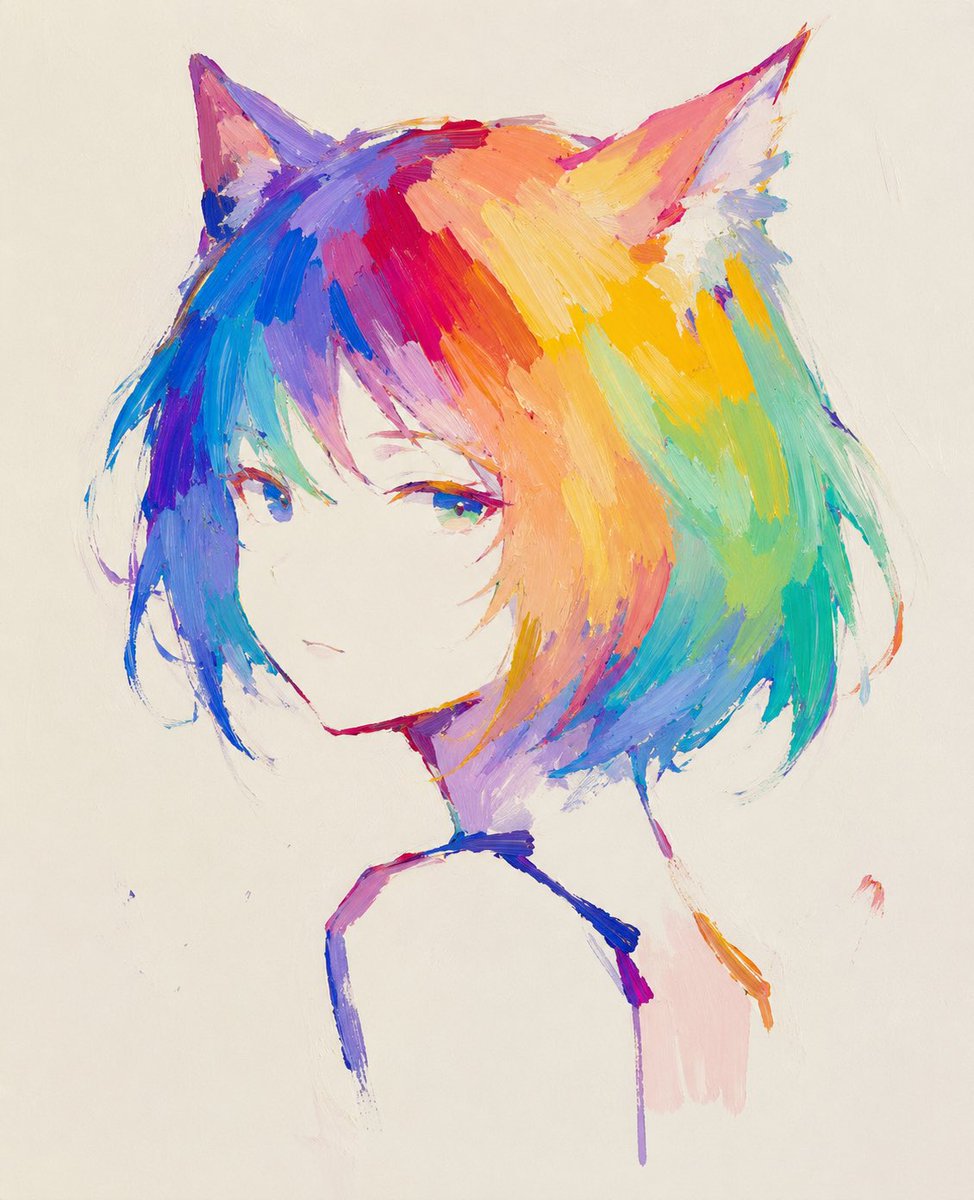 抽象彩虹猫娘画作