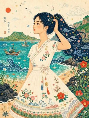 济州岛风格稚拙派民俗插画
