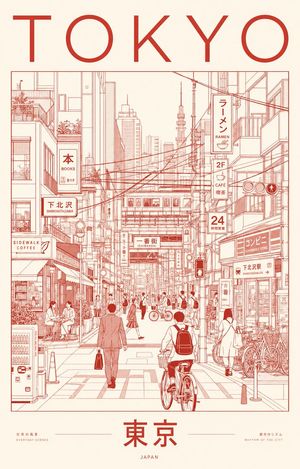 极简主义东京城市线条艺术海报