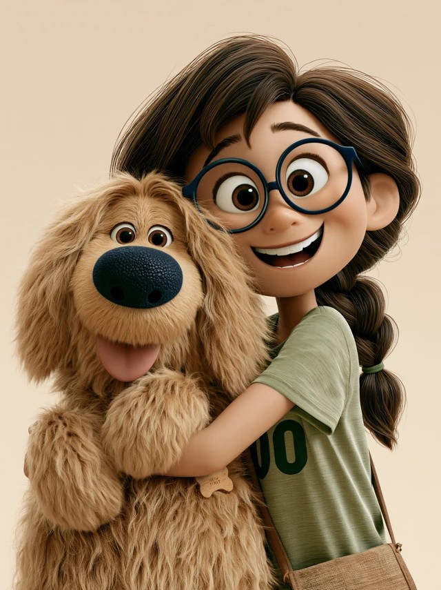 Smiling Girl with Dog