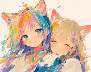 彩虹发色猫娘插画