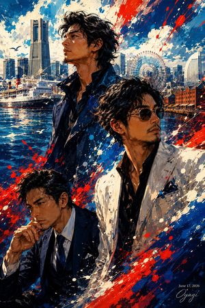 横滨三男泼墨艺术海报