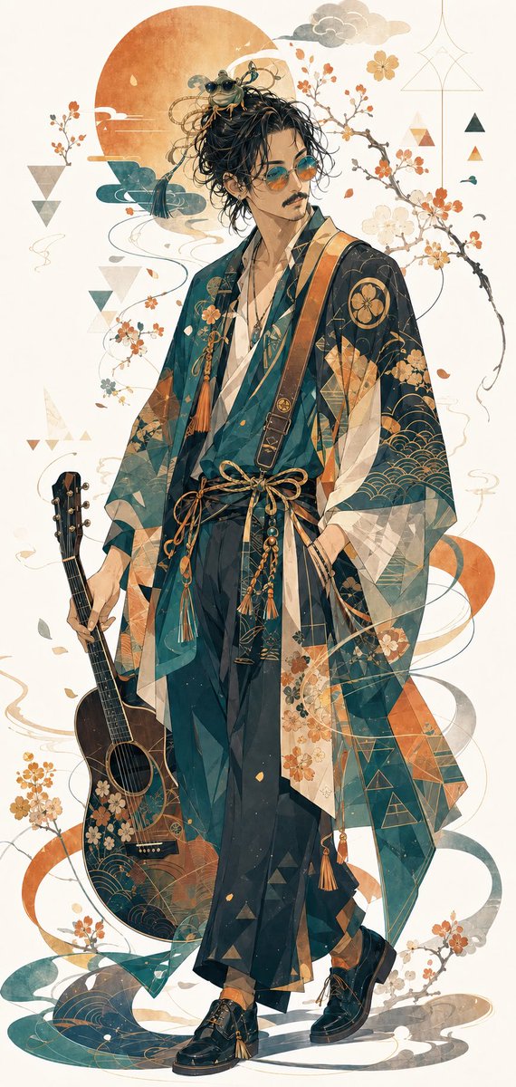和服吉他手时尚插画
