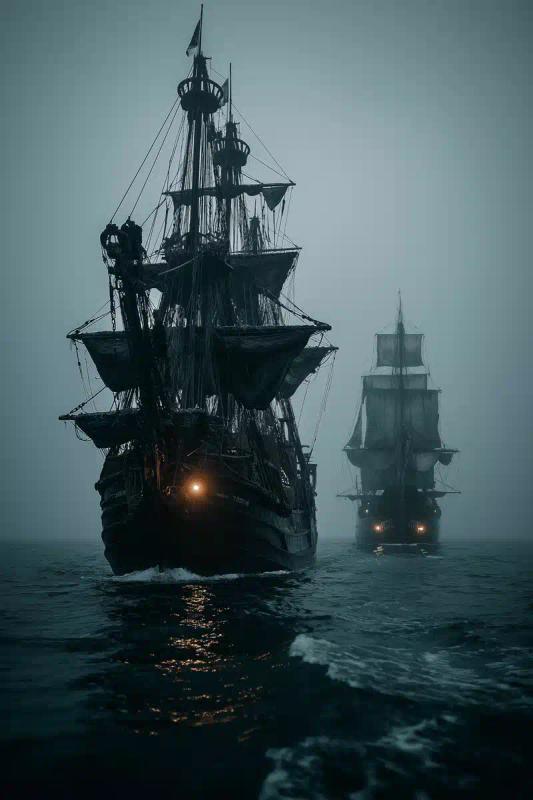 Pirate Ships in Mist