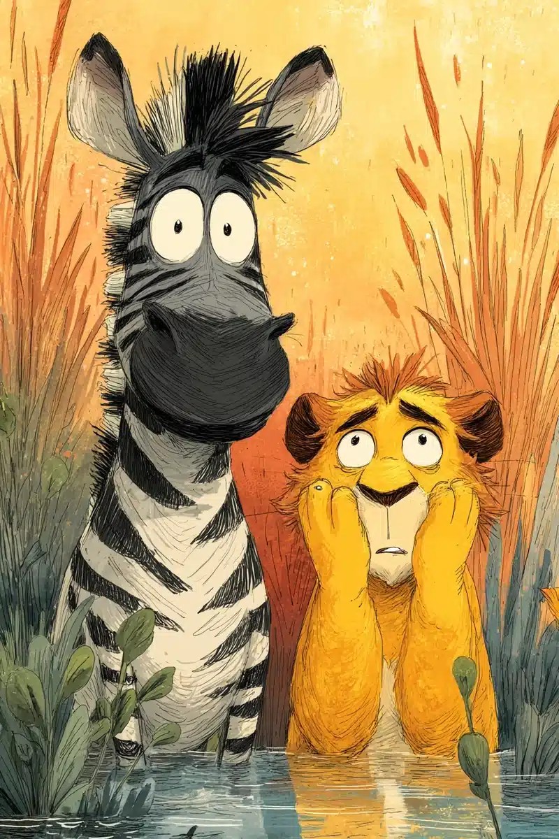 Cartoon Zebra and Lion