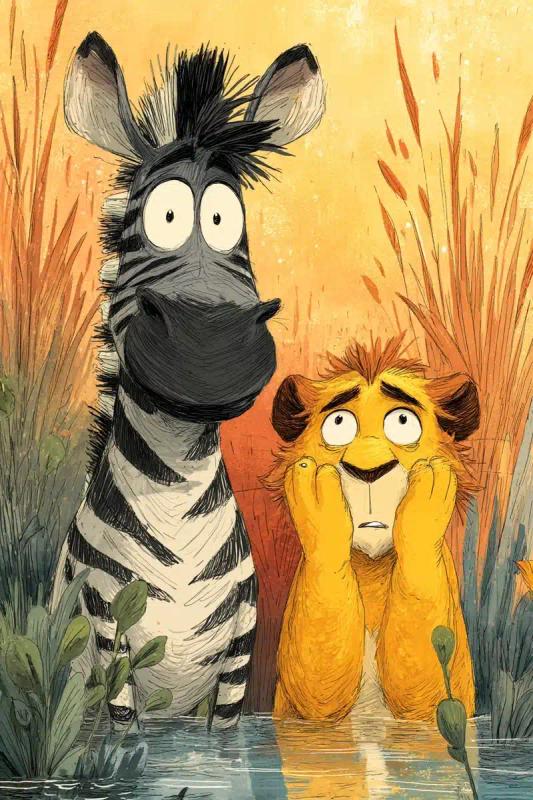 Cartoon Zebra and Lion