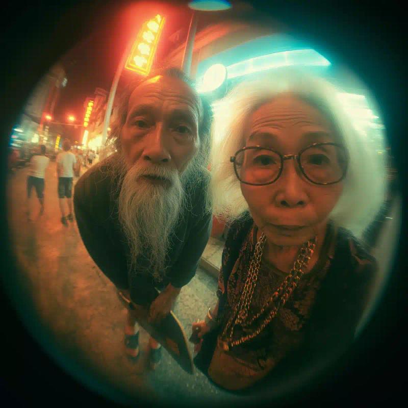 Neon Urban Couple Skateboarding
