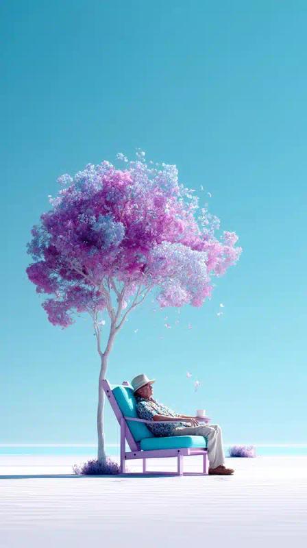 3D Minimalist Nap Under Tree