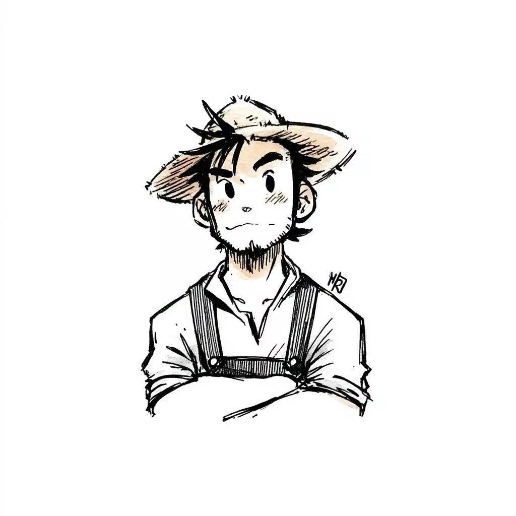 Minimalistic Farmer in Ink