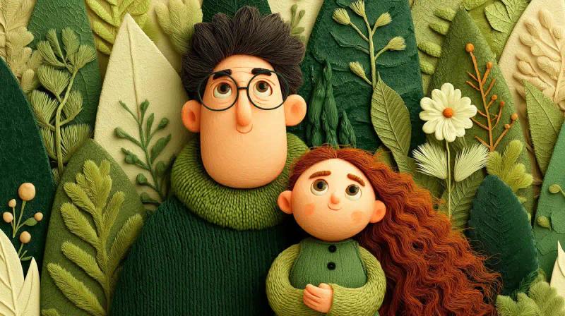 3D Cartoon Man with Child
