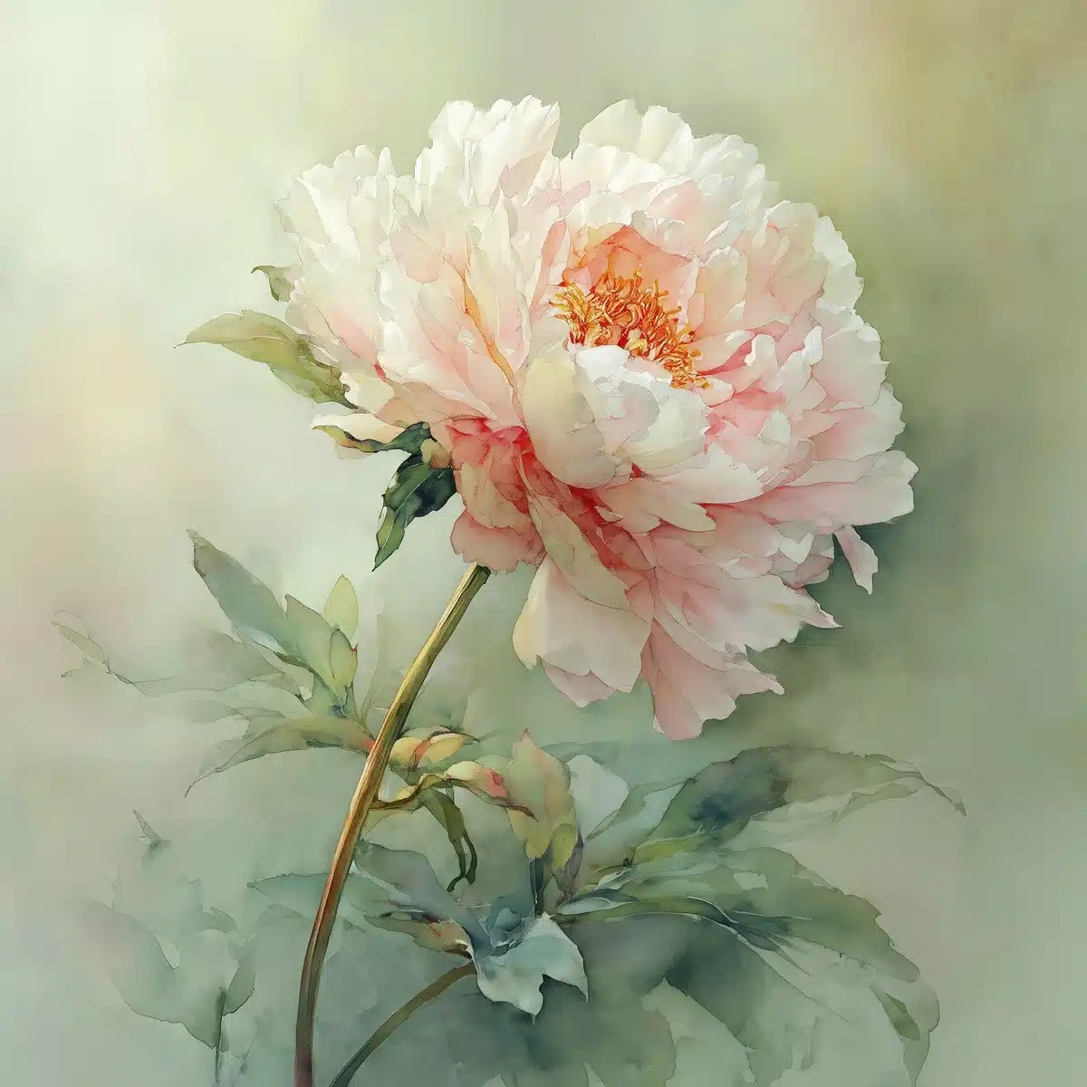 Watercolor Peony Botanical Illustration