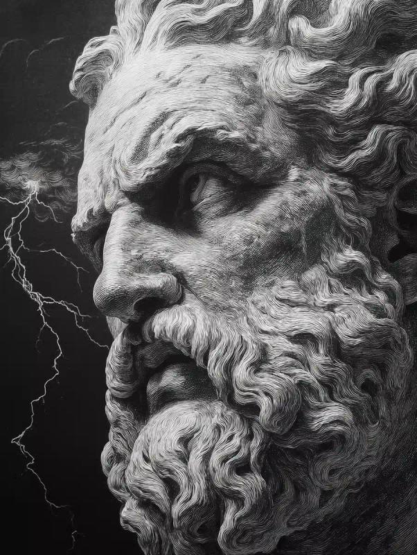 Realistic Zeus Portrait Lightning