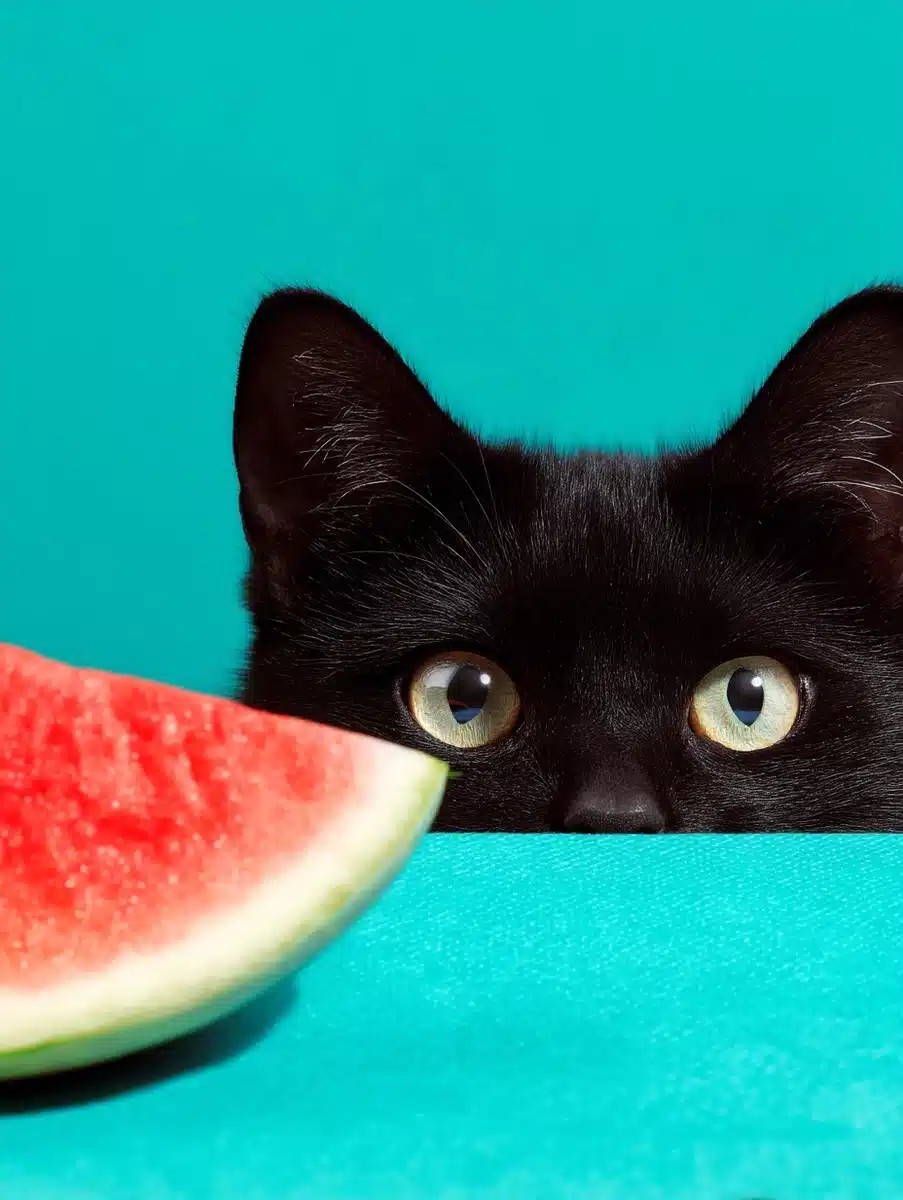 Black Cat Behind Watermelon