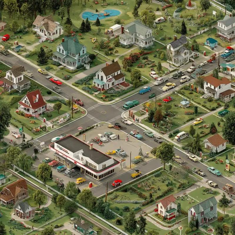 Vintage Americana Suburban Map