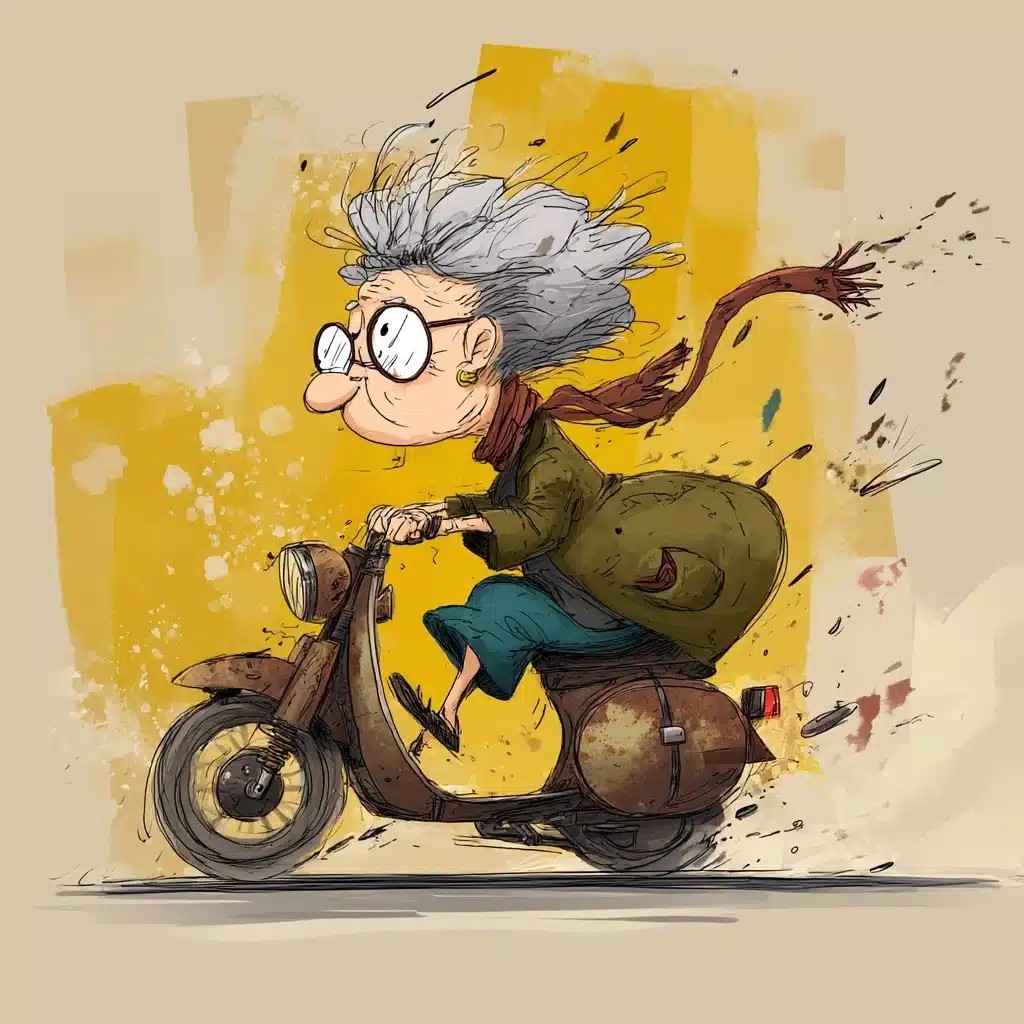 Cartoon Woman on Motorcycle