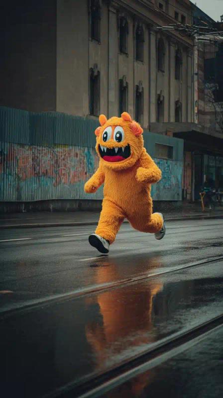 Monster Mascot Running Rain