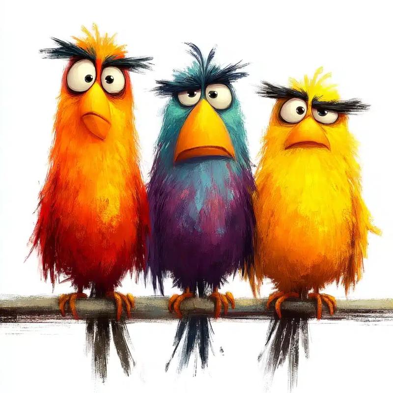 Colorful Cartoon Birds Branching