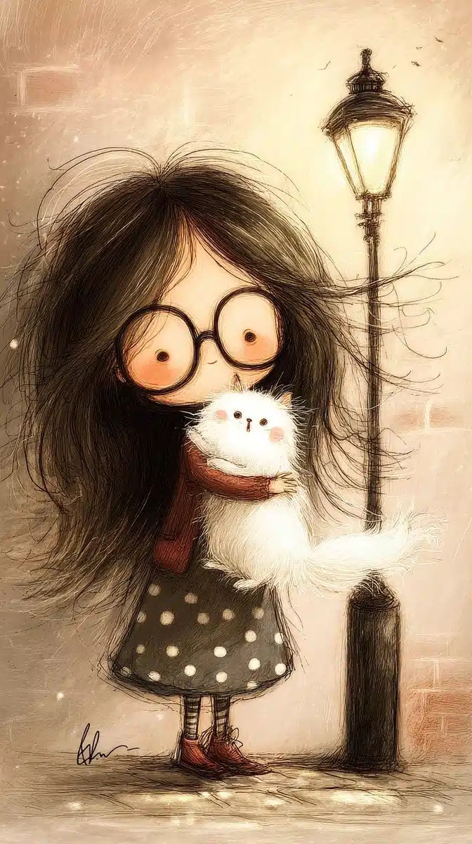 Whimsical Girl with Cat