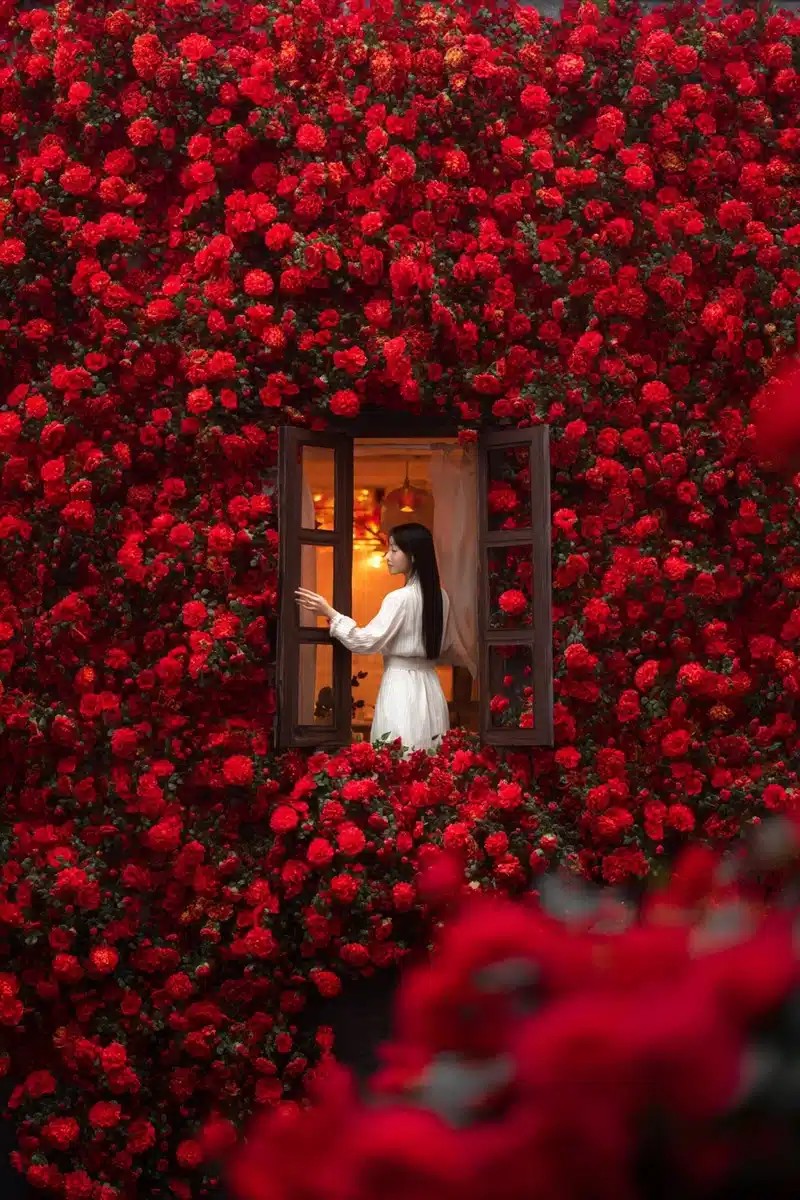 Asian Woman Opening Window