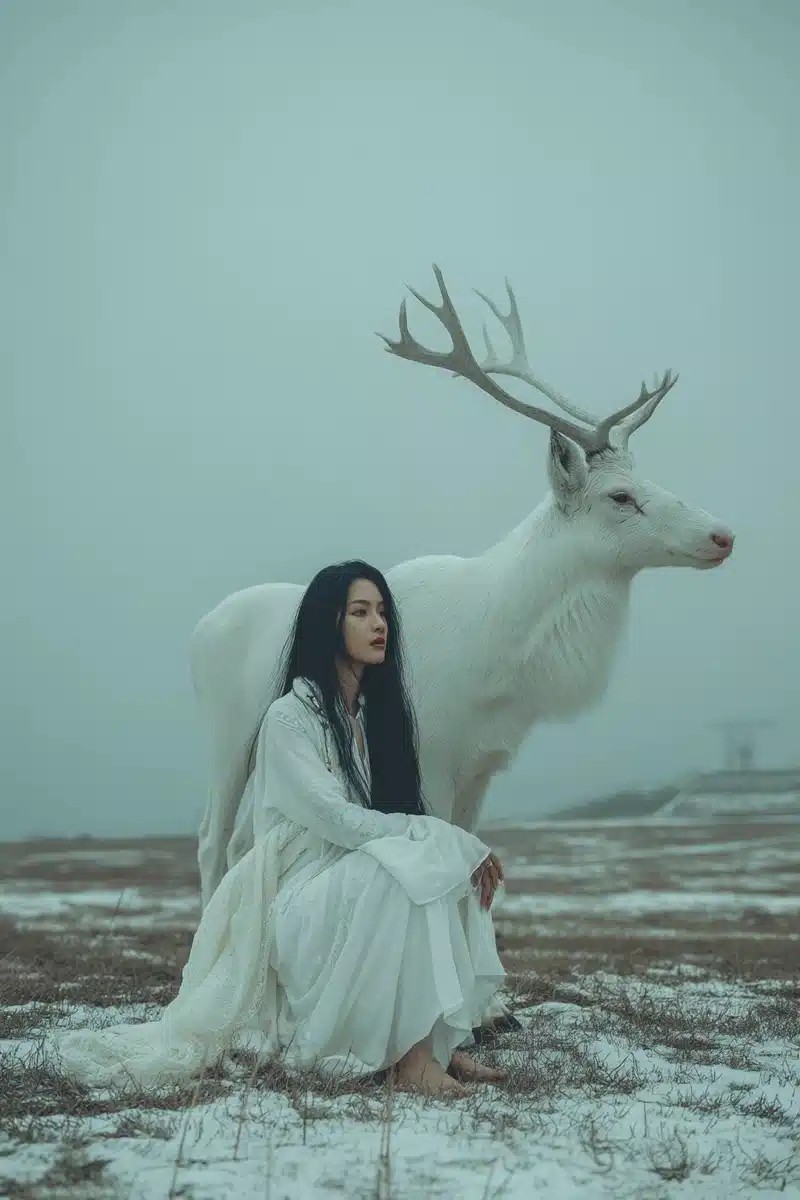 Asian Woman with White Deer