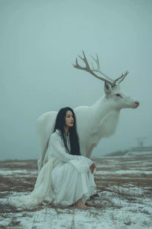Asian Woman with White Deer