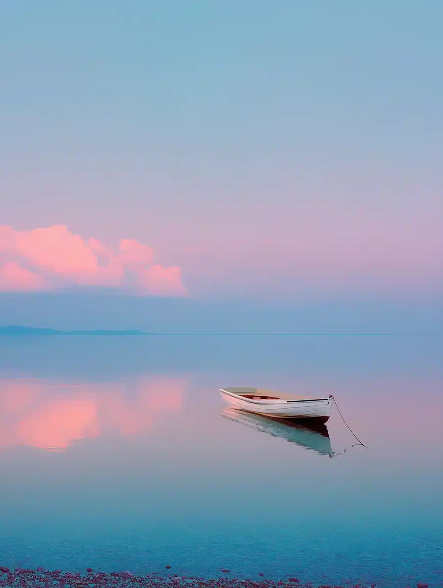 Minimalist Rowboat at Sunrise