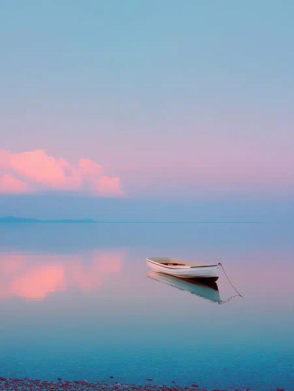 Minimalist Rowboat at Sunrise