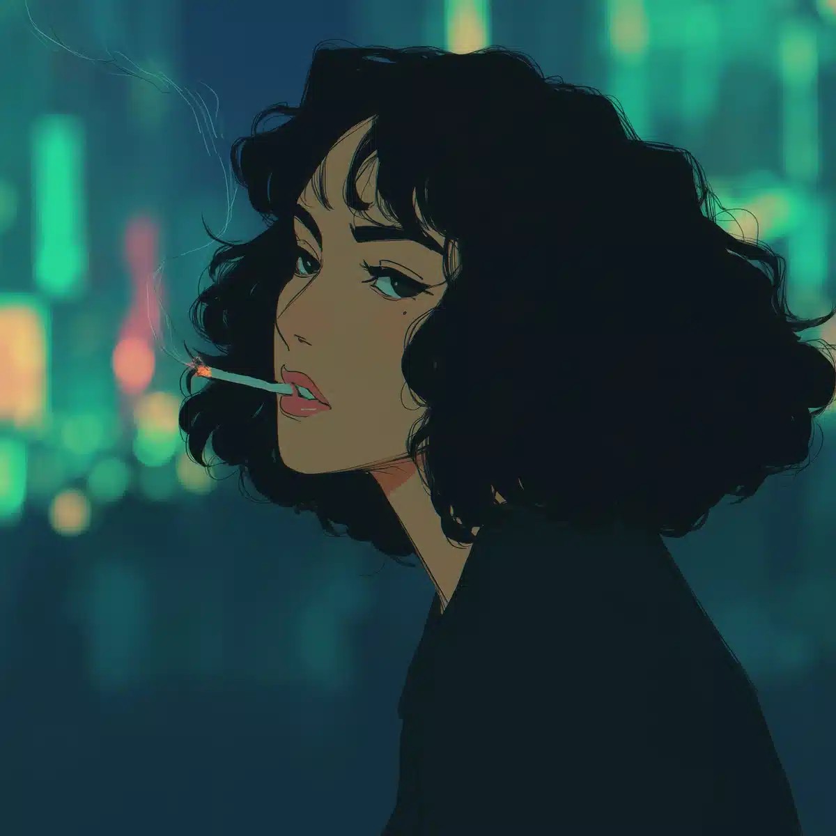 French Woman Night City Illustration