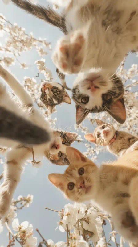Kittens Among Cherry Blossoms