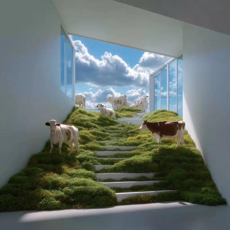 Grassland Staircase with Livestock