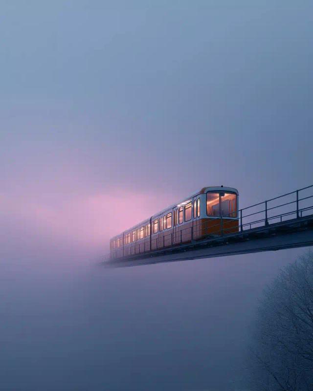 Retro Train in Dystopian Sky