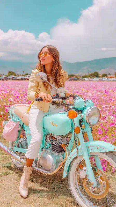 Leather-Clad Woman on Motorcycle