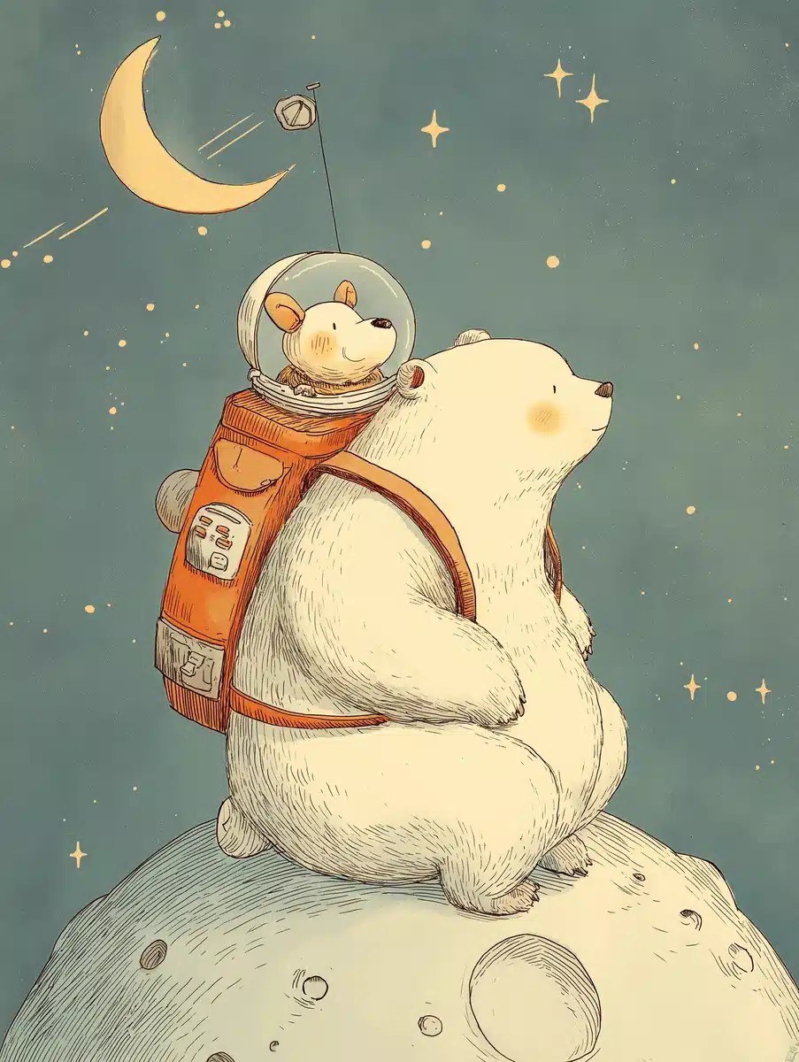 Kawaii Bear and Puppy in Space