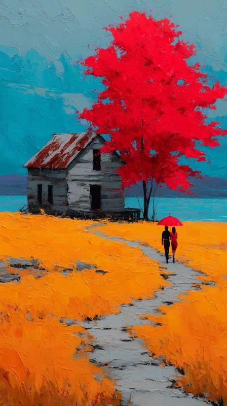 Impasto Maple Landscape Scene