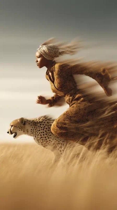 Cheetah and Woman in Motion