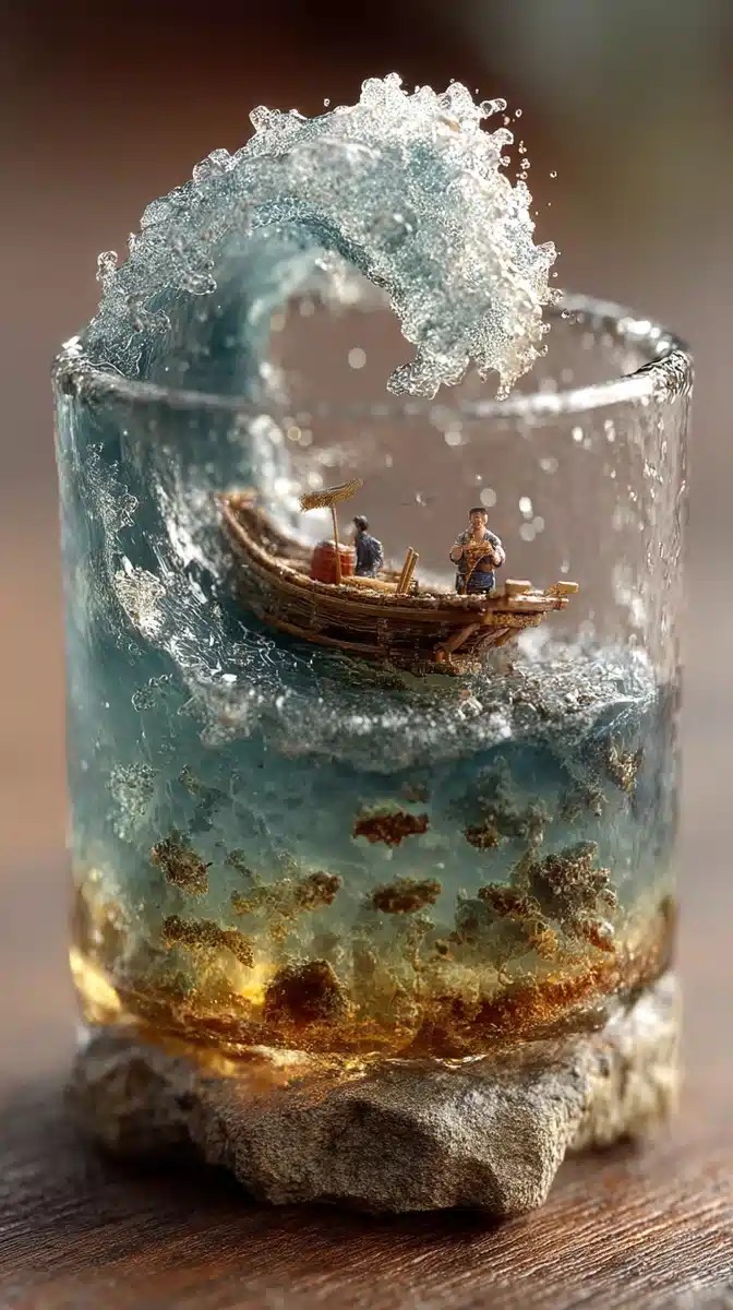 Hyperrealistic Soju Glass Wave