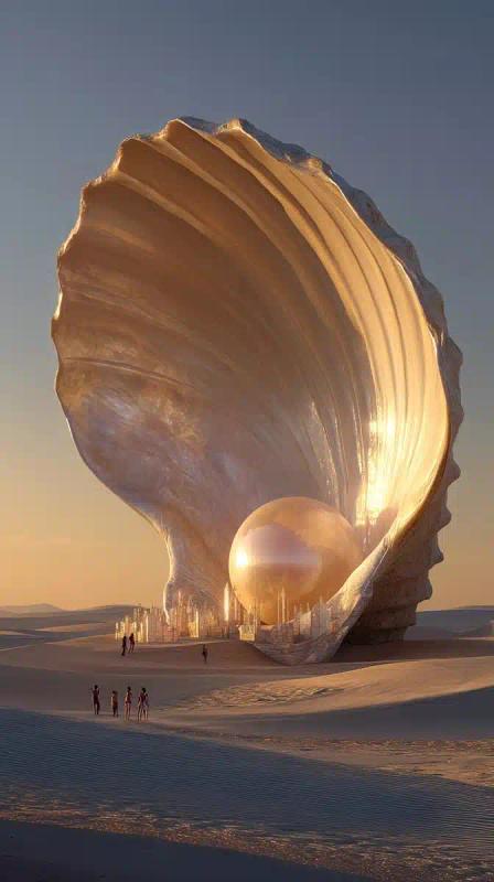 Hyperrealistic Seashell in Desert