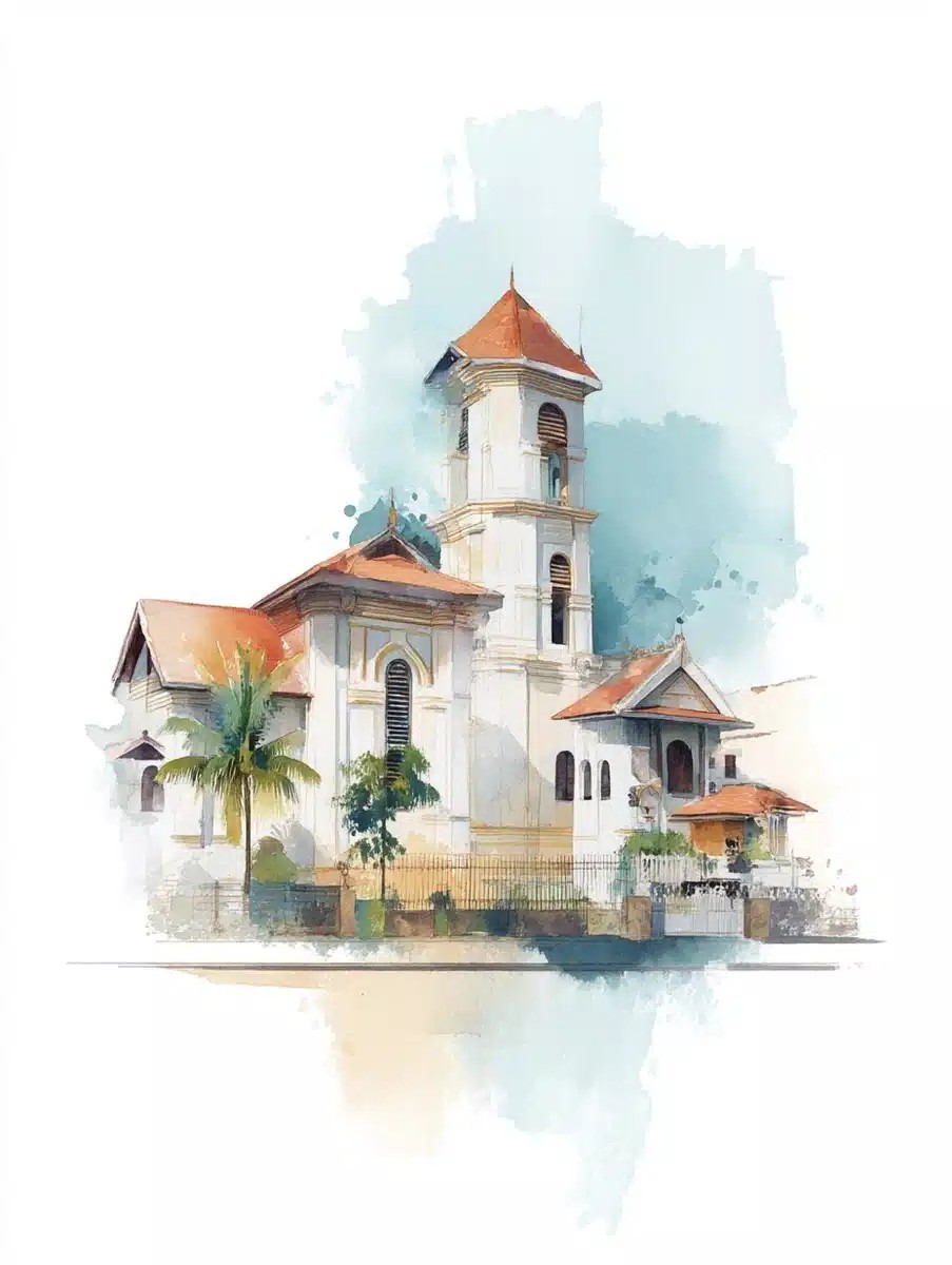 Watercolor Savannakhet Landmarks