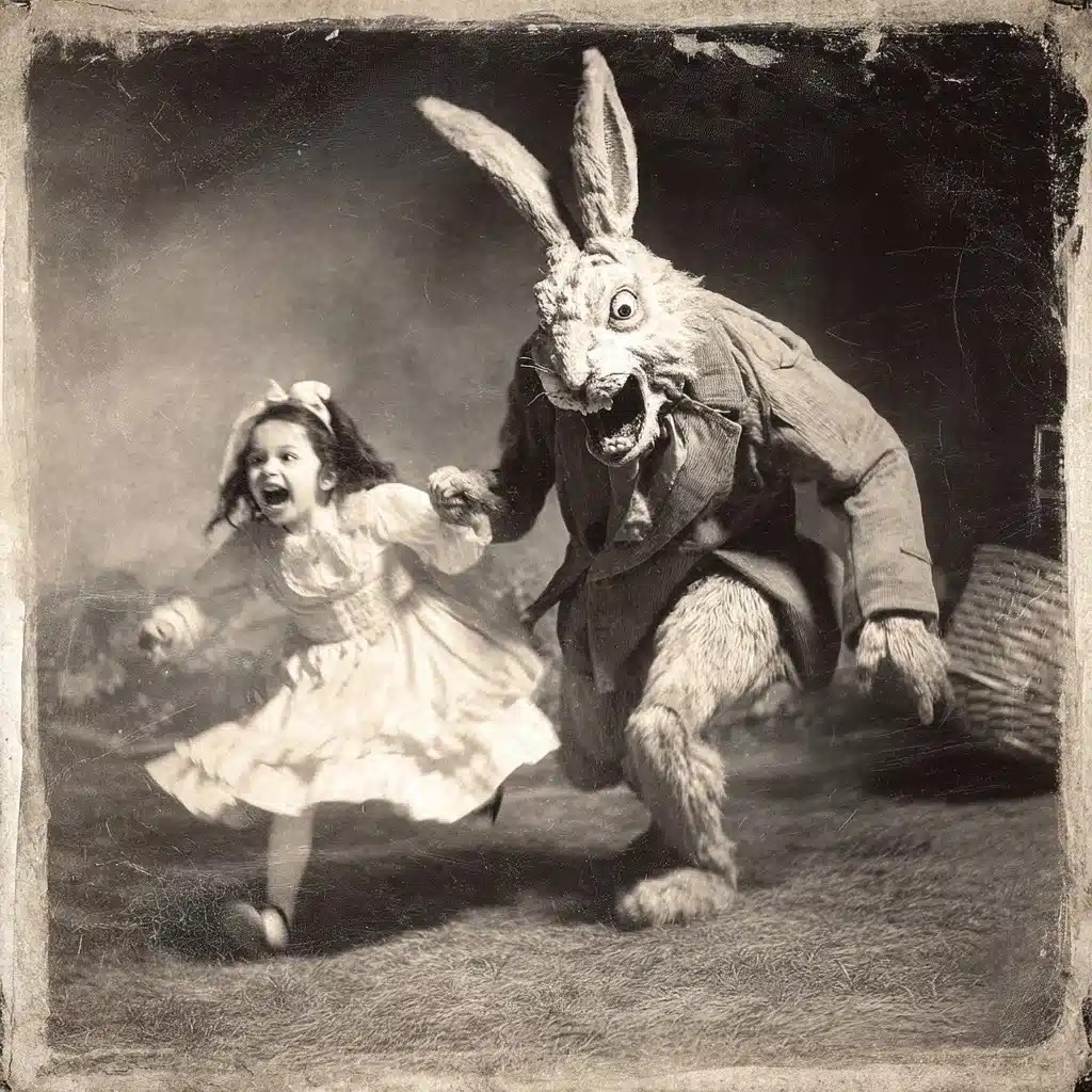 Vintage Photo Bunny Monster Chase