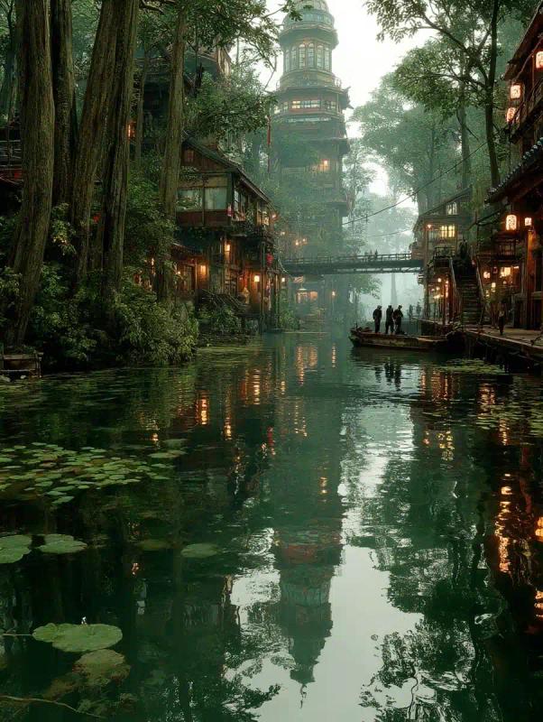Cyberpunk City in Forest