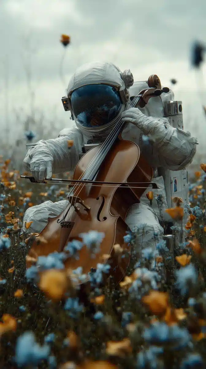 Surreal Astronaut in Flowers
