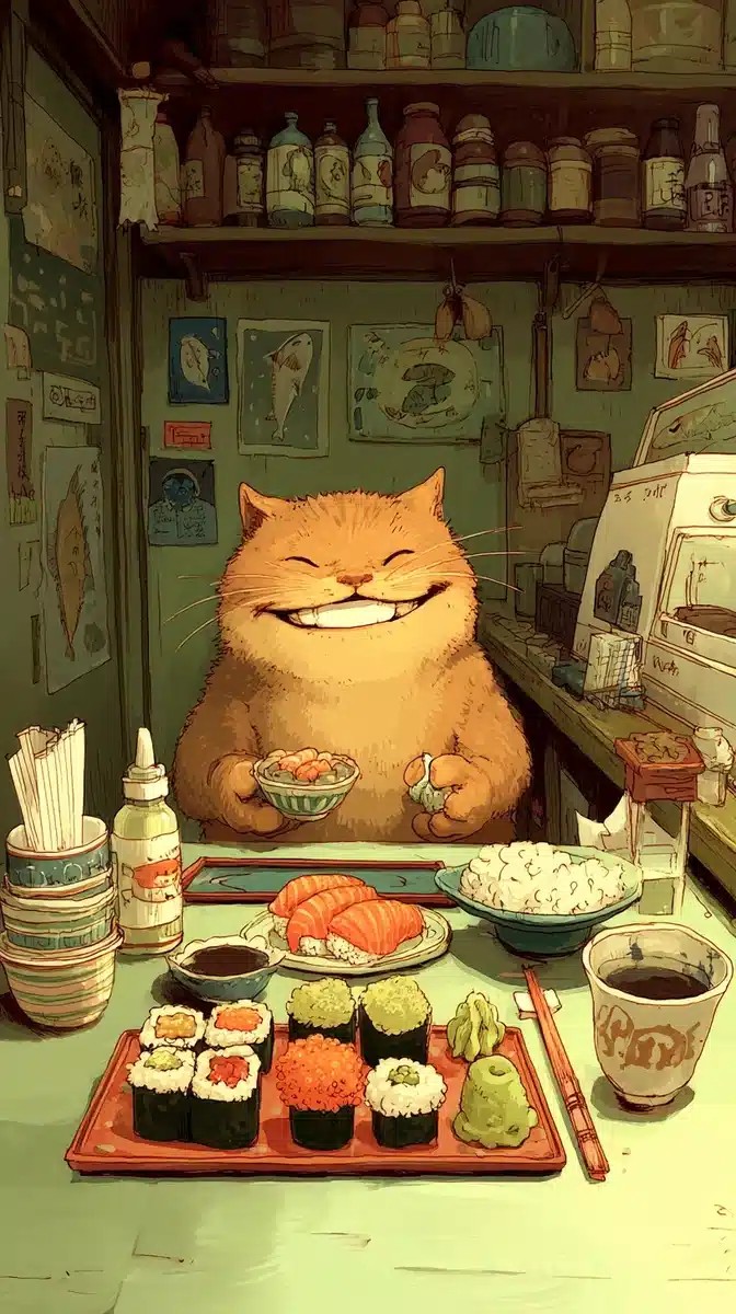 Fat Cat with Sushi
