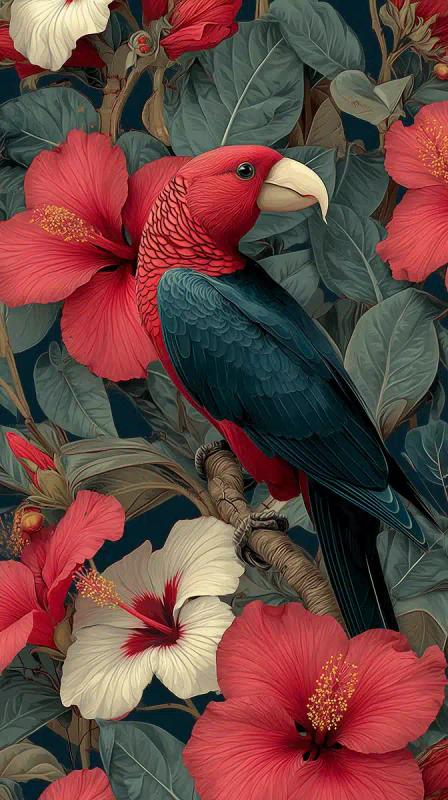 Tropical Flowers and Bird Vector
