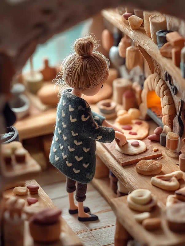 Miniature Girl Making Pizza