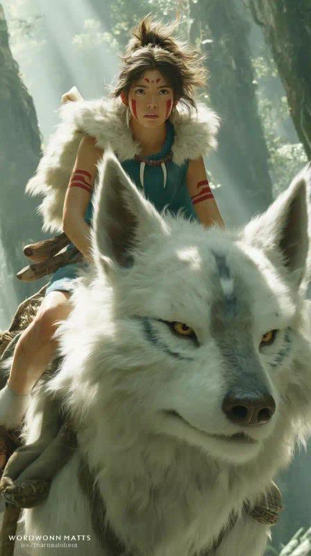 Cinematic Girl on Wolf