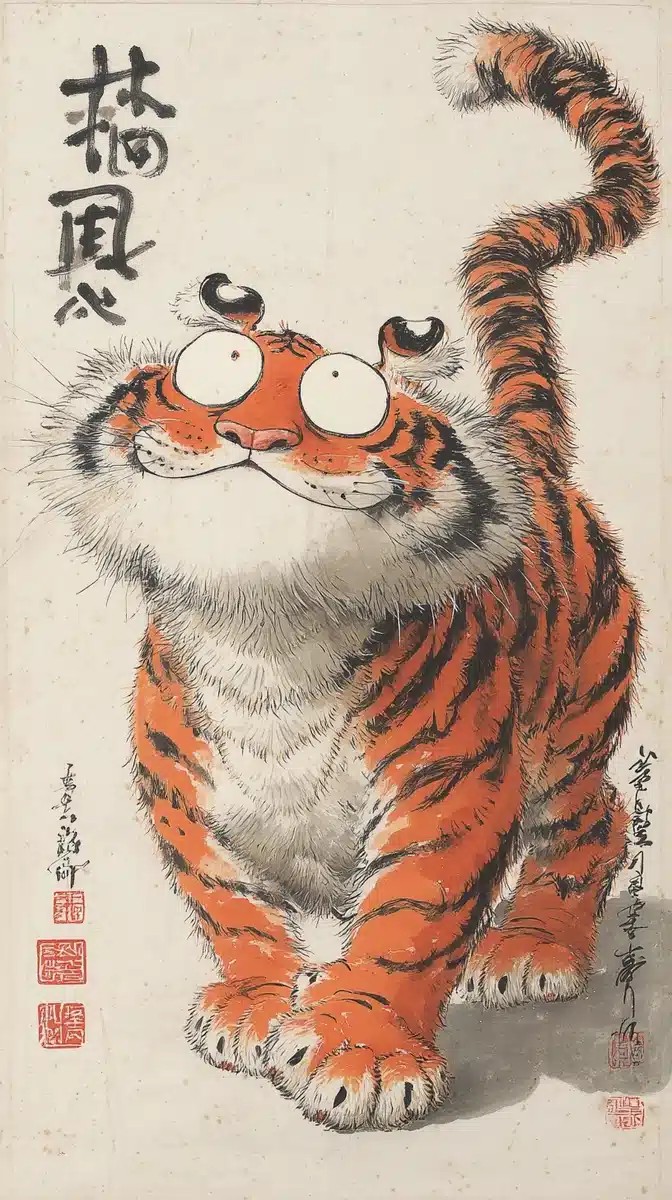 Comical Tiger Ink Painting