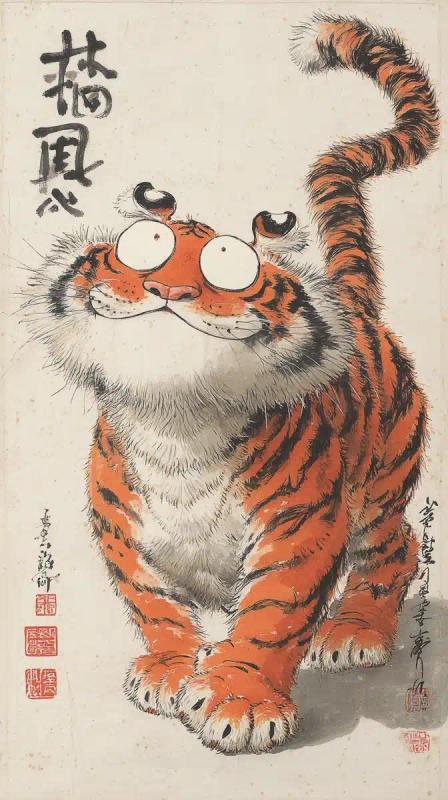 Comical Tiger Ink Painting